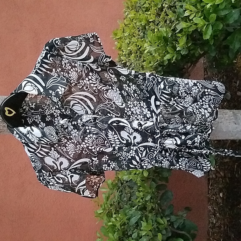 Peep Studio Black & White Floral See Through Short Sleeves Size S